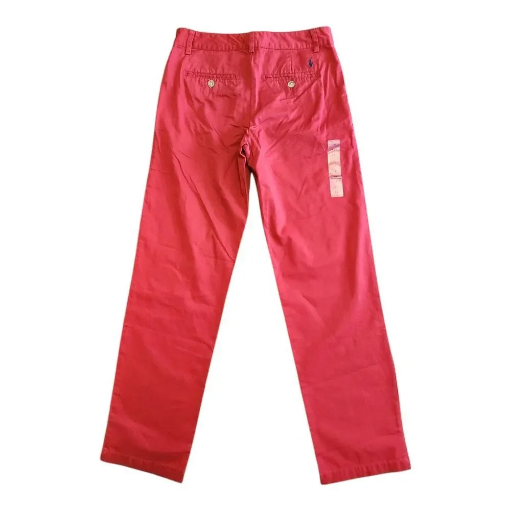 NWT‎ Polo Ralph Lauren Chino Pants Boys 14 Red Flat Front Slash Pocket Cotton